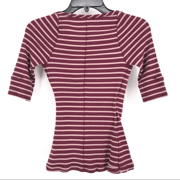 SOLD: We the Free Maroon Cream Ribbed V-Neck Top - Picture 2 of 5